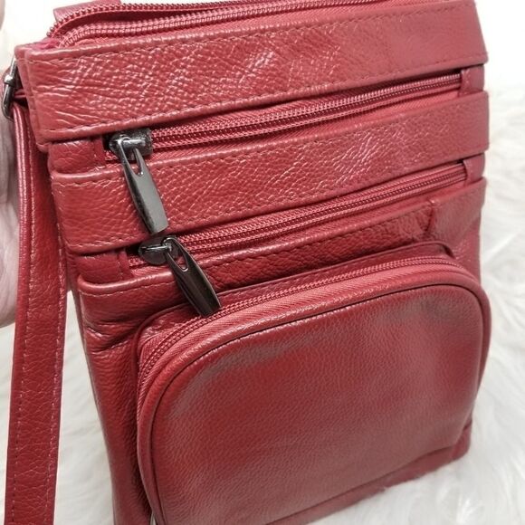 Red Faux Pebble Leather Crossbody Bag - Picture 6 of 8